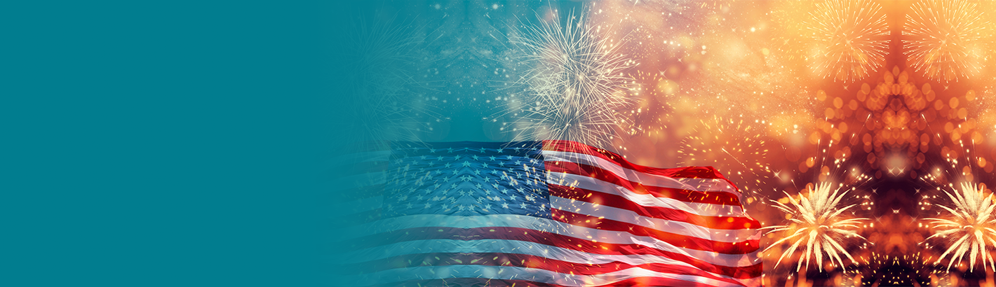 American flag and fireworks